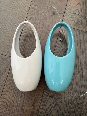 Chive Brand Ceramic Hanging Planter Set - White and Light Blue